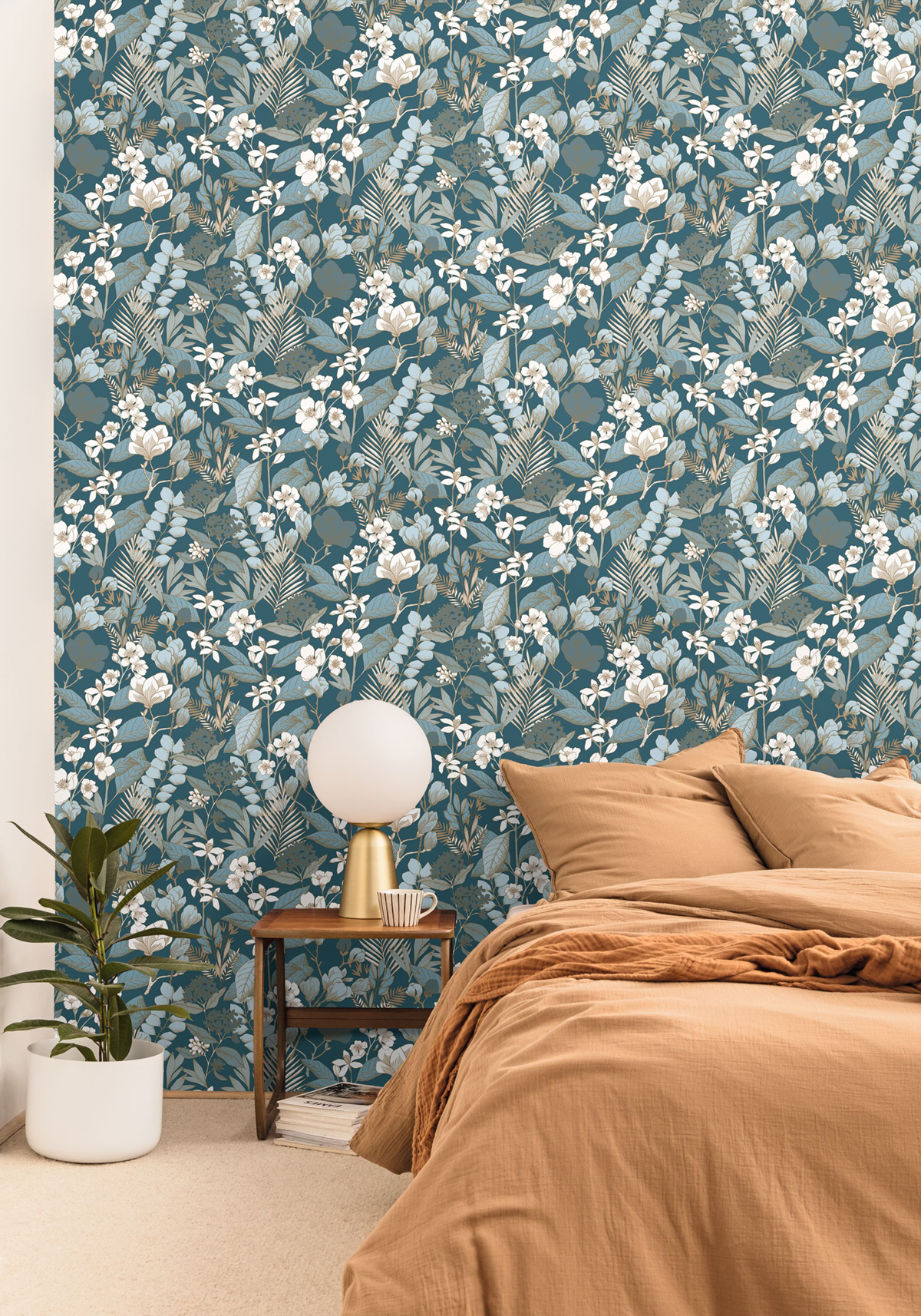 Papier peint Feuillage Lovely Field bleu doré - Blue Shades de Casélio | Réf. BLS102656162