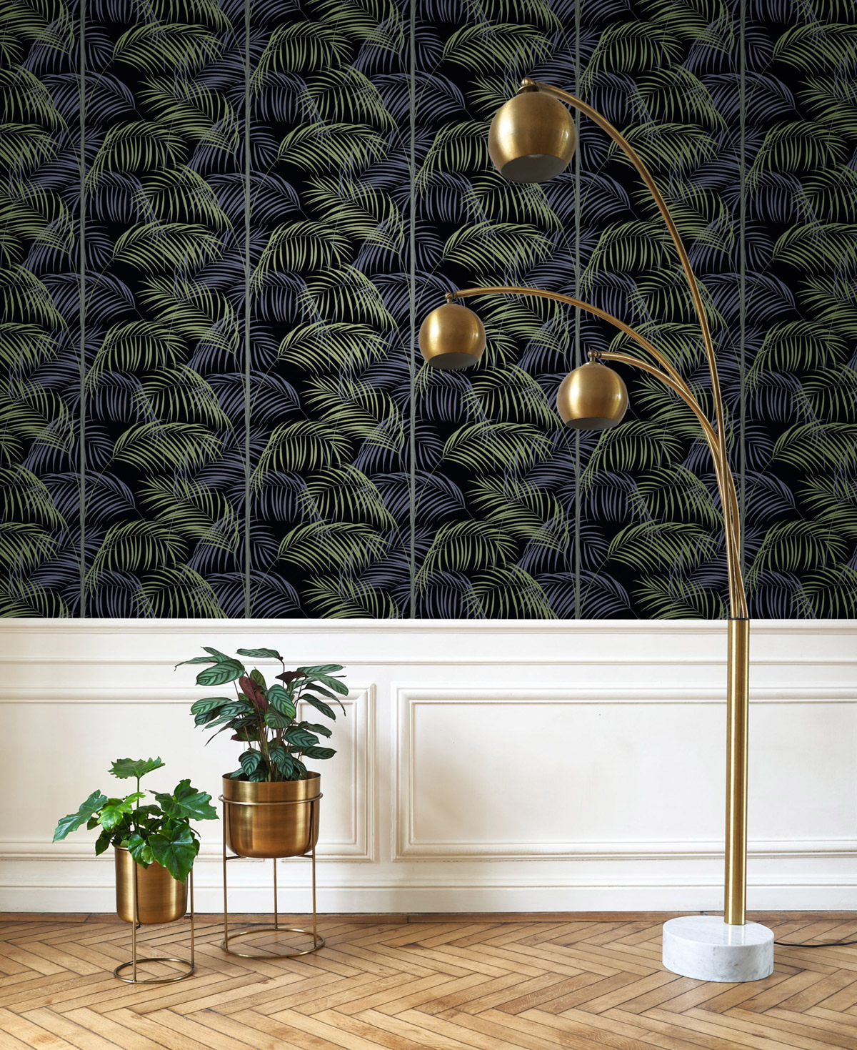 Papier peint Bambou le Tout Paris bleu encre vert - Années Folles de Casadéco | Réf. ANFO201036755