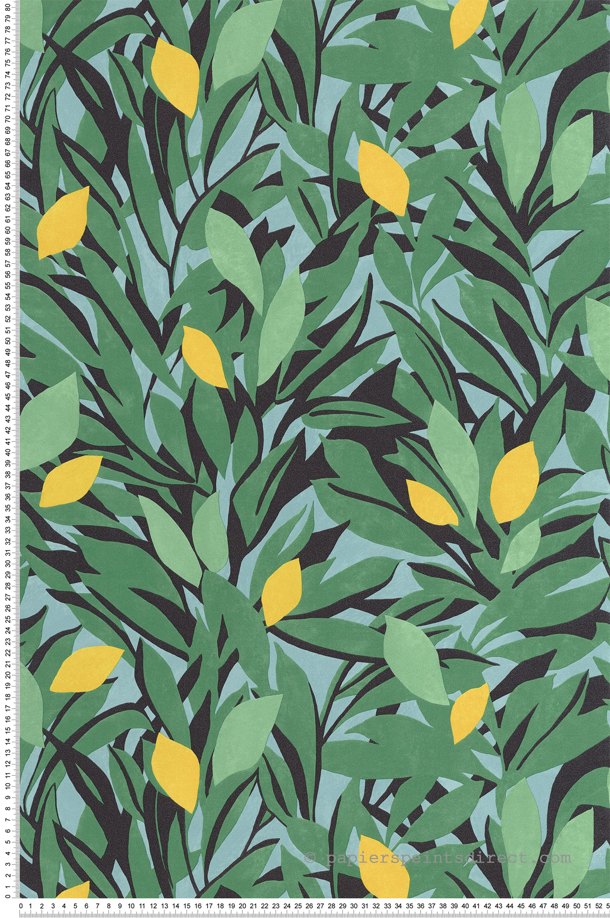 Papier peint Feuillage Citronnier Cassis vert feuille jaune - Azur de Casélio | Réf. AZU105457720