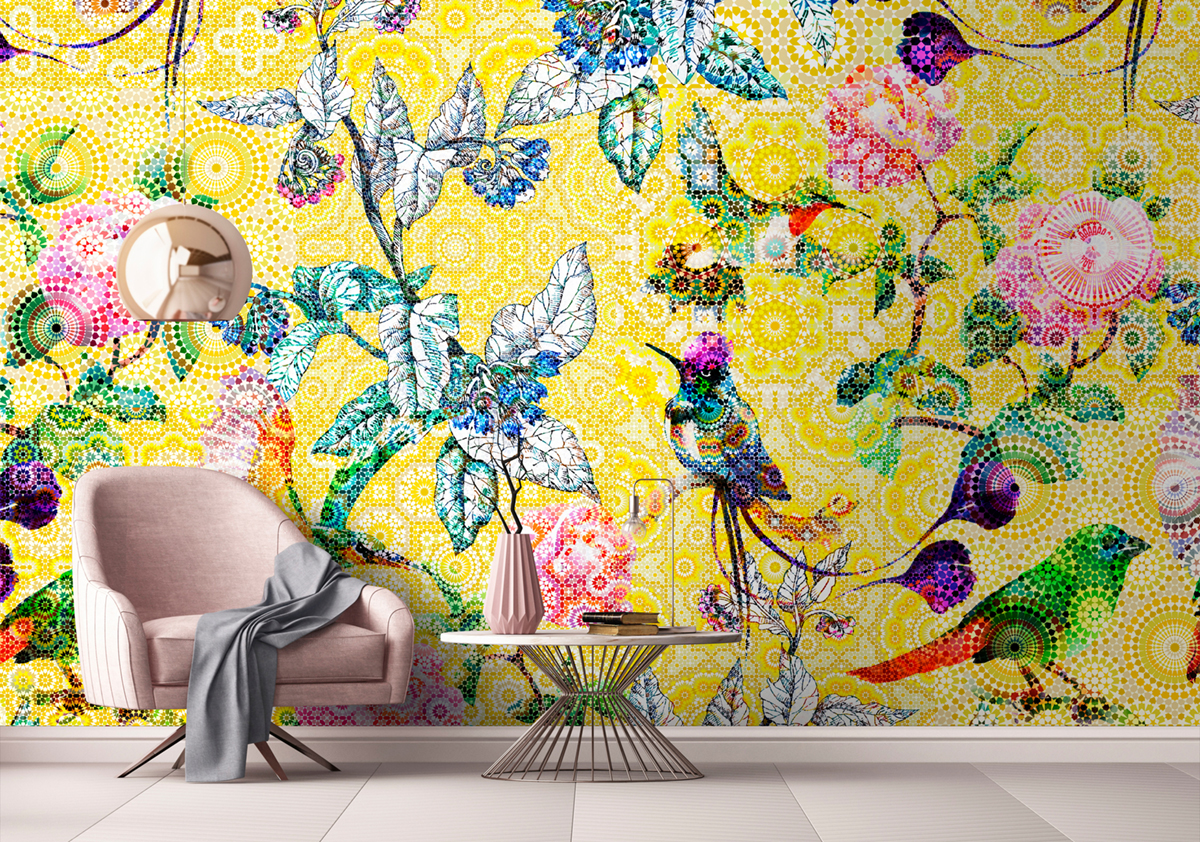 Papier peint panoramique Oiseau Exotic Mosaic 1 - Référence DD110201 - Intissé 200g/m2 - Standard 400 x 270