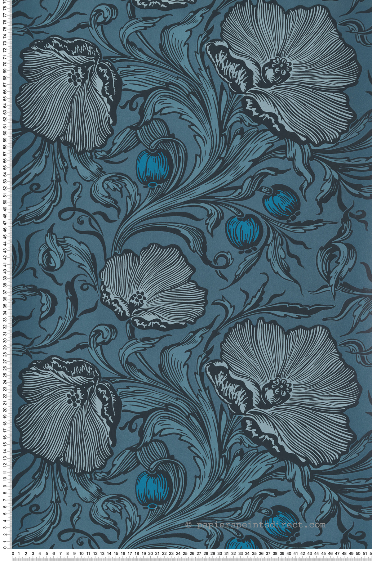 Papier peint Coquelicot Poppy Trail Air Force Blue - National Trust Papers 3 de Little Greene | Réf. 0263PTAIRFO