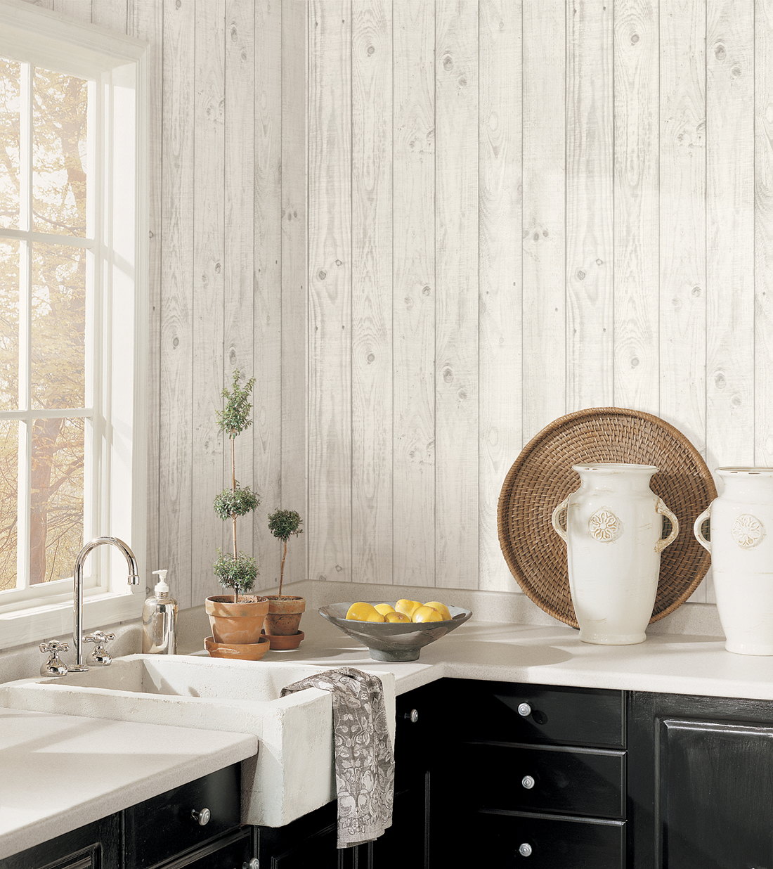 Papier peint Planche de bois gris clair - Style Cuisine 3 de Lutèce | Réf. LTC-CK36615