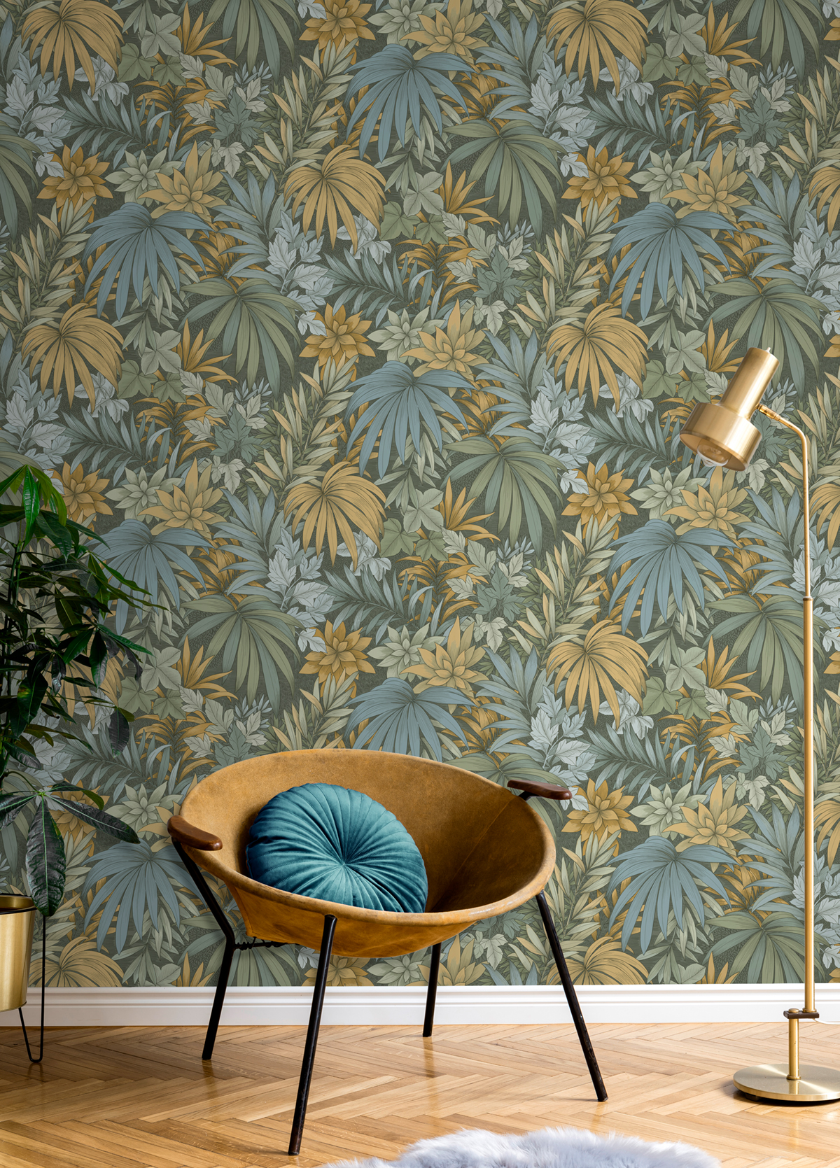 Papier peint Jungle Fleurie vert jaune bleu - Allure de Lutèce | Réf. LTC-AL26242