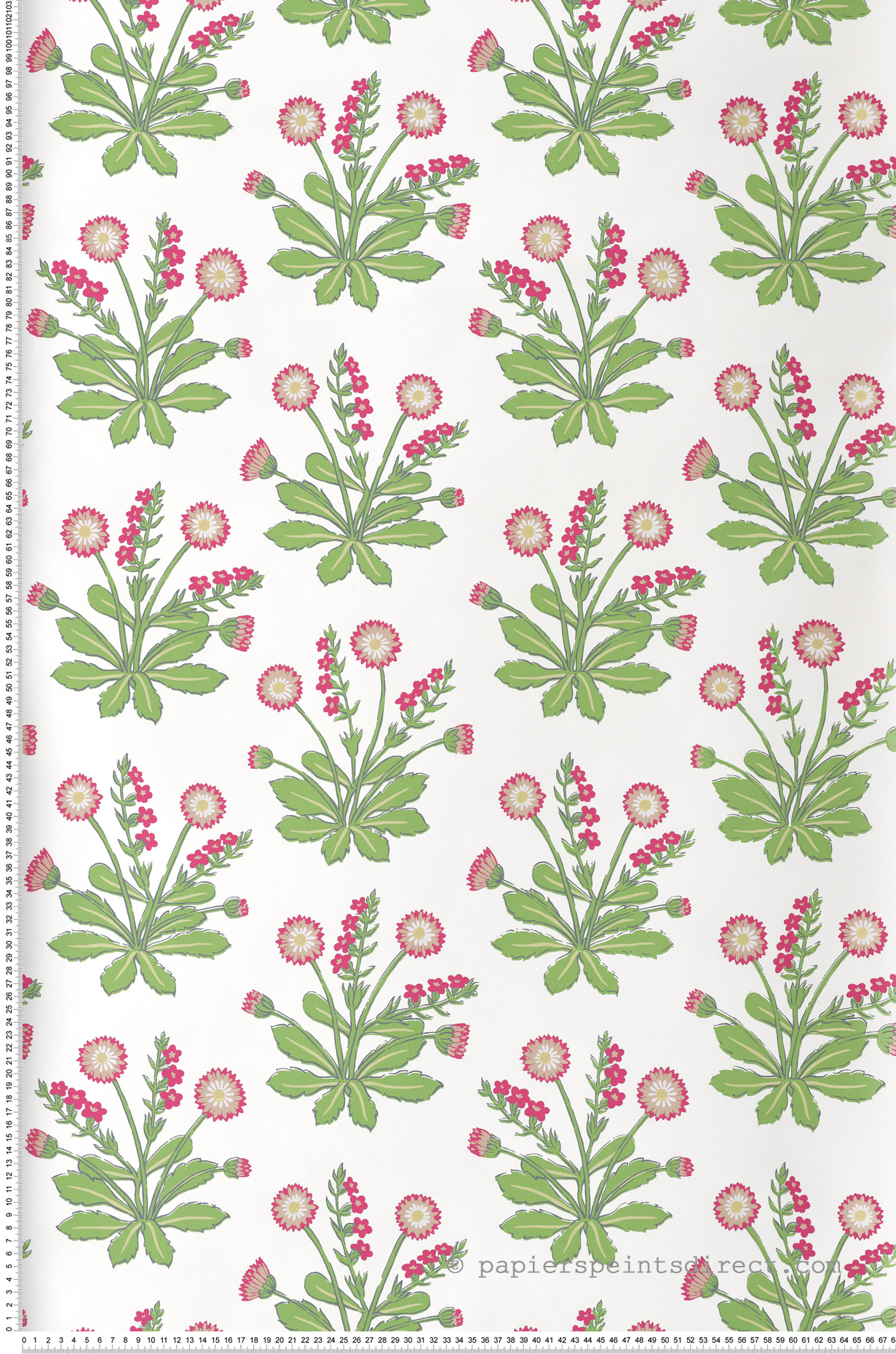 Papier peint Fleurs de Pré rose fuchsia vert - Arts & Crafts d'Initiales | Réf. INI-AC9153