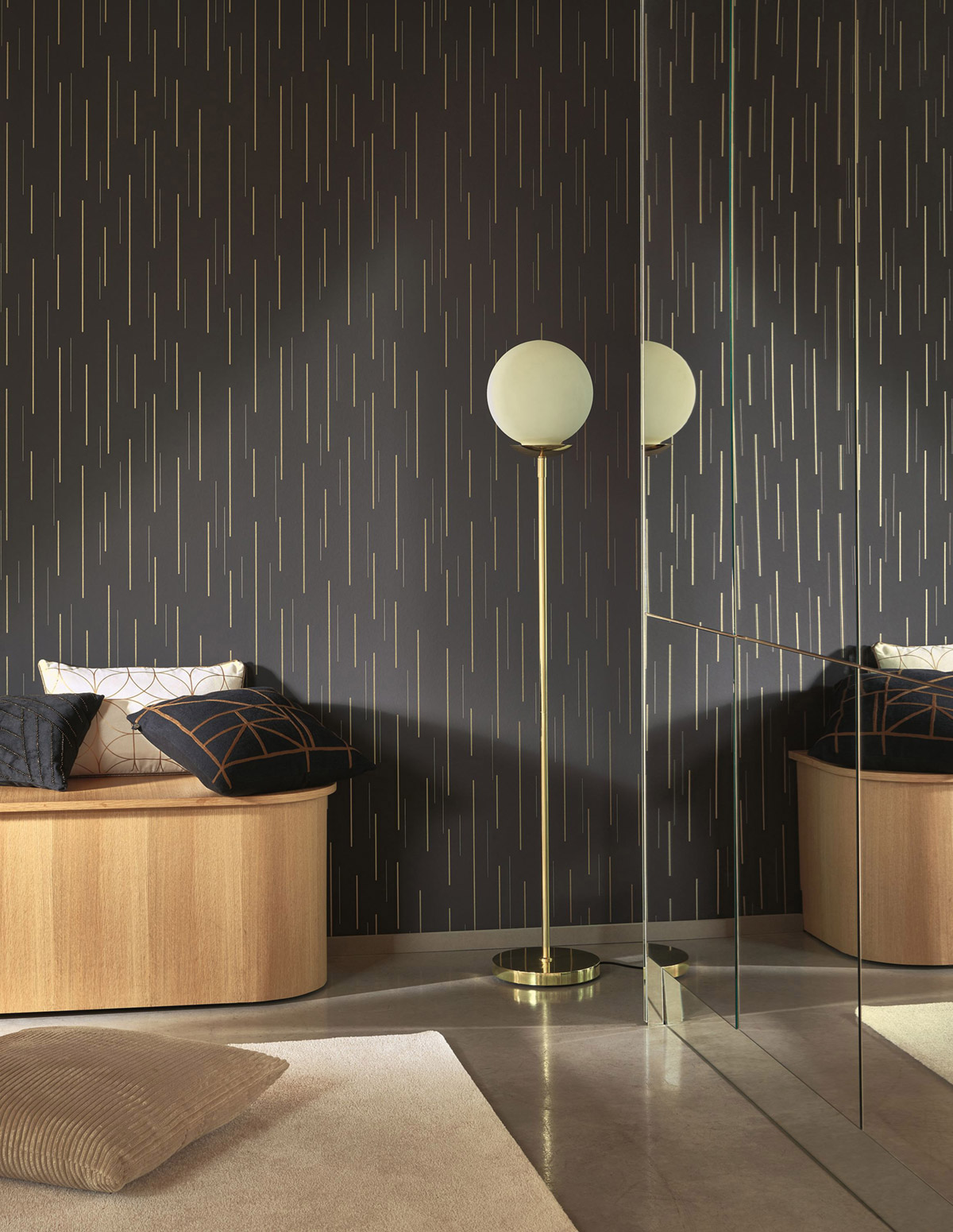 Papier peint Tracé Suspension Métallisé anthracite doré - Alchimie de Casadéco | Réf. ALMI89919078