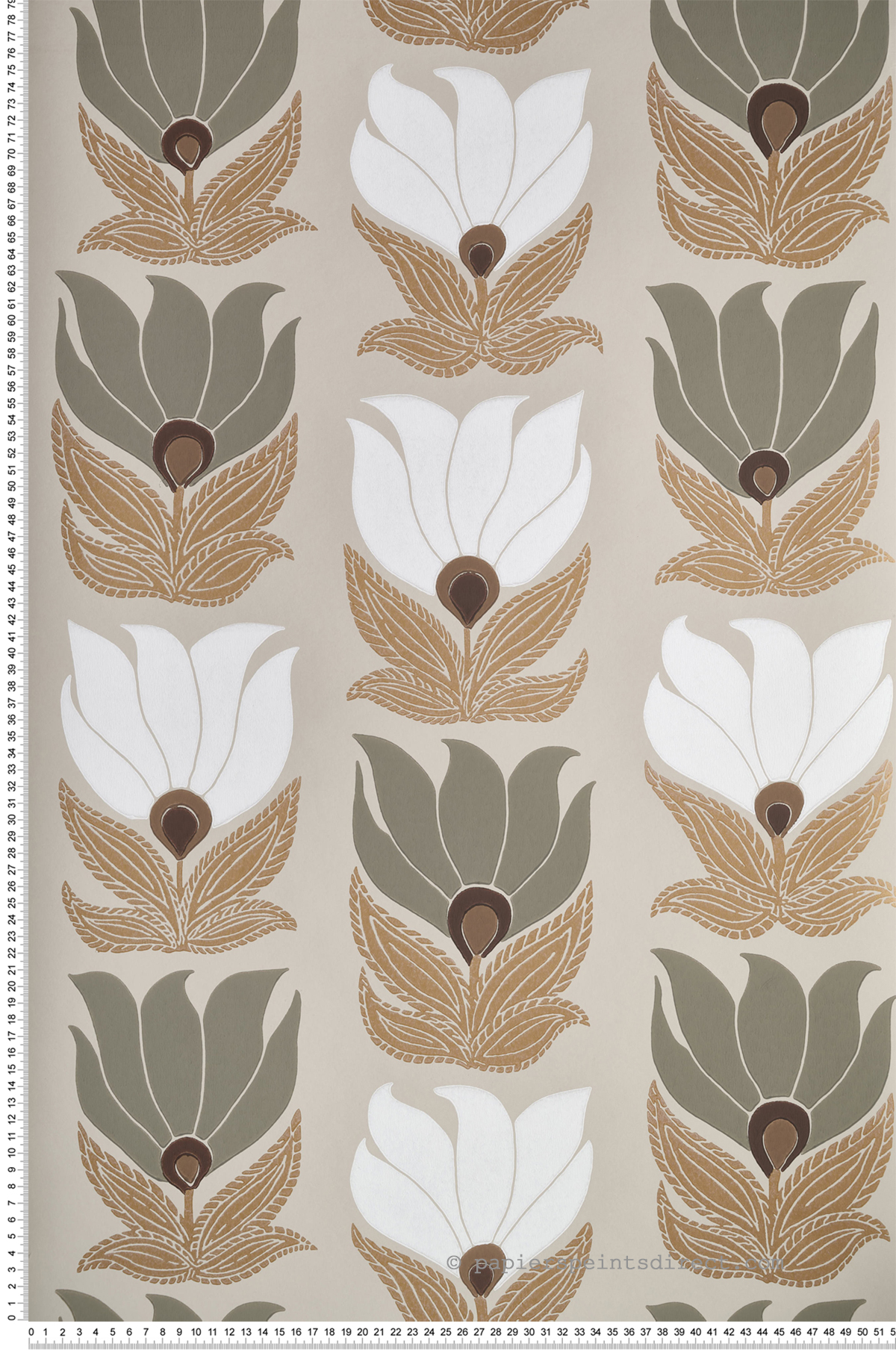 Papier peint Fleur Graphique Dauphine beige doré - Square Jasmin de Casamance | Réf. CAS-75690712
