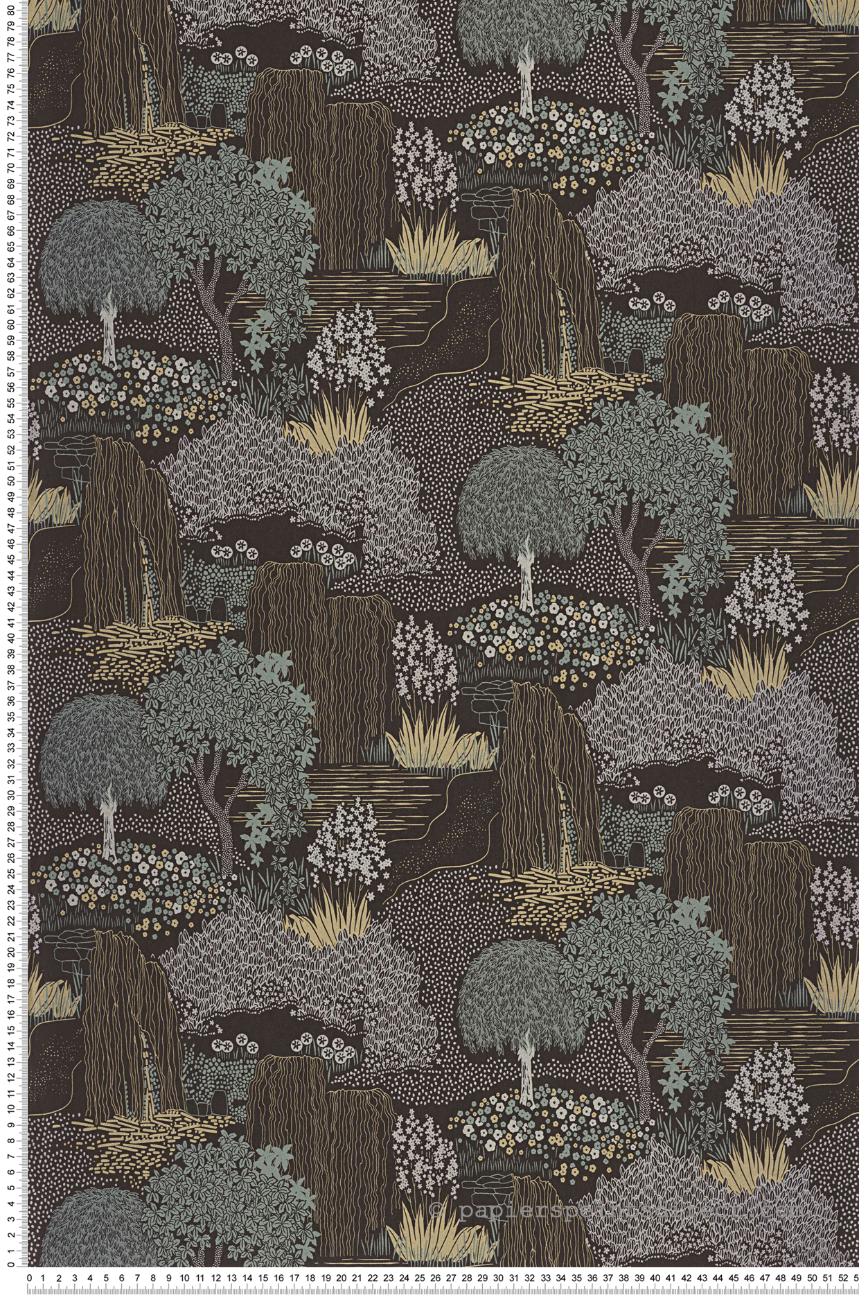 Papier peint jardin Japonais Niwa vert noir doré - Kyoto de Casadéco | Réf. KYTO88727928