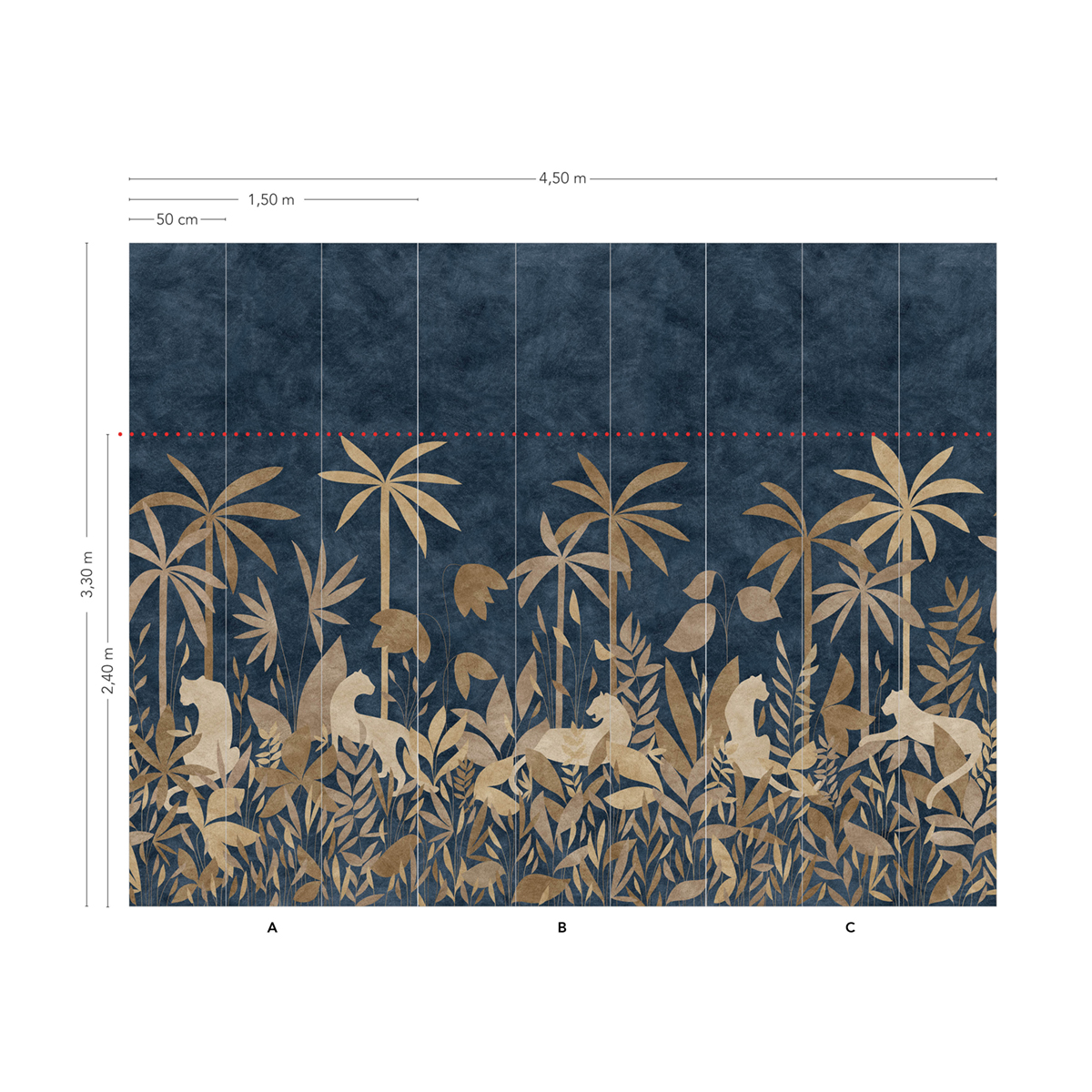 Papier peint panoramique Paradis des Tigres Nocturne Doré A+B+C - 1/2/3/4/5/6/7/8/9 - Isidore Leroy AMB