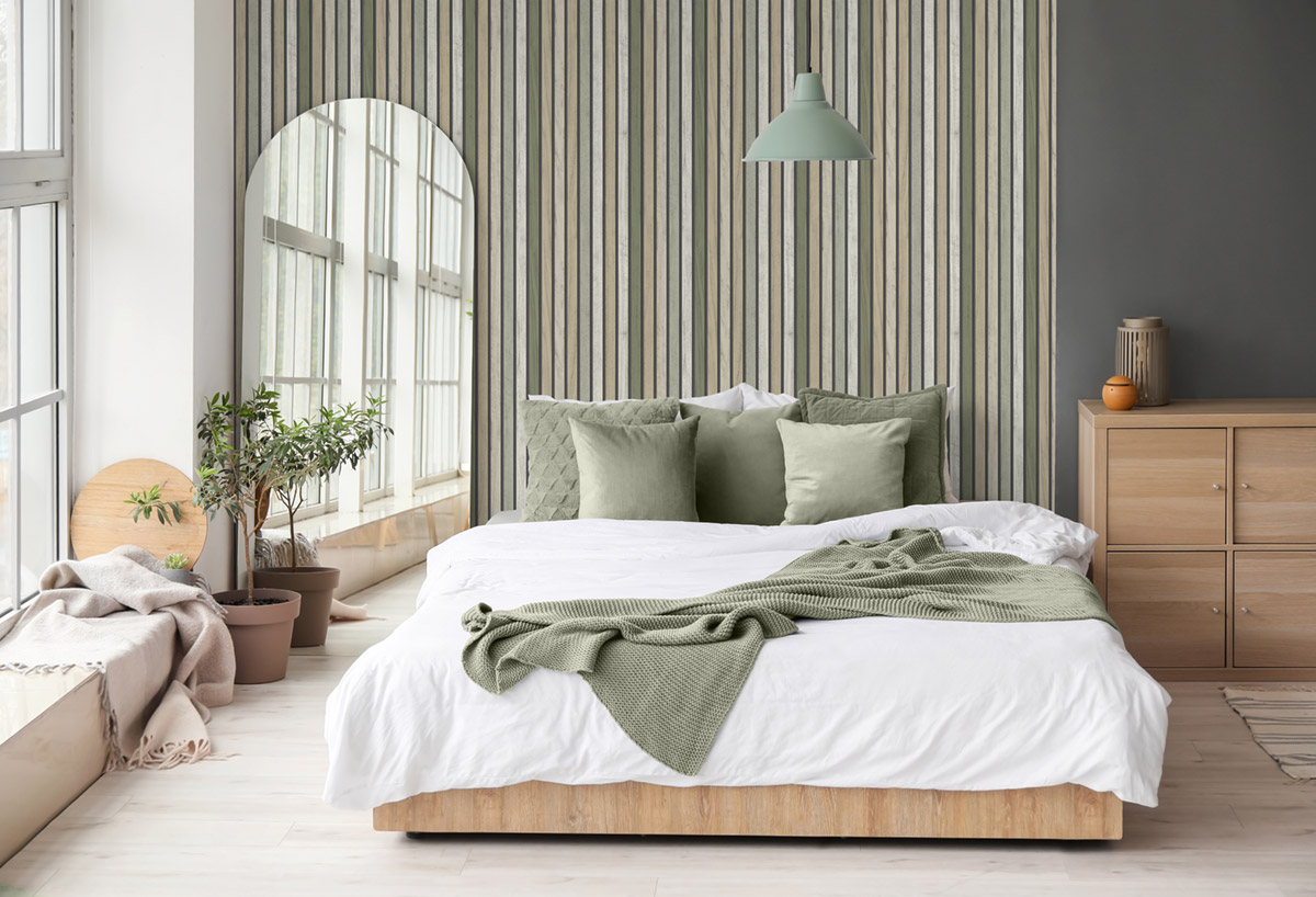 Papier Peint Tasseau Camaïeu Lames vert - Illusion d'Ugépa | Réf. UGP-B31204