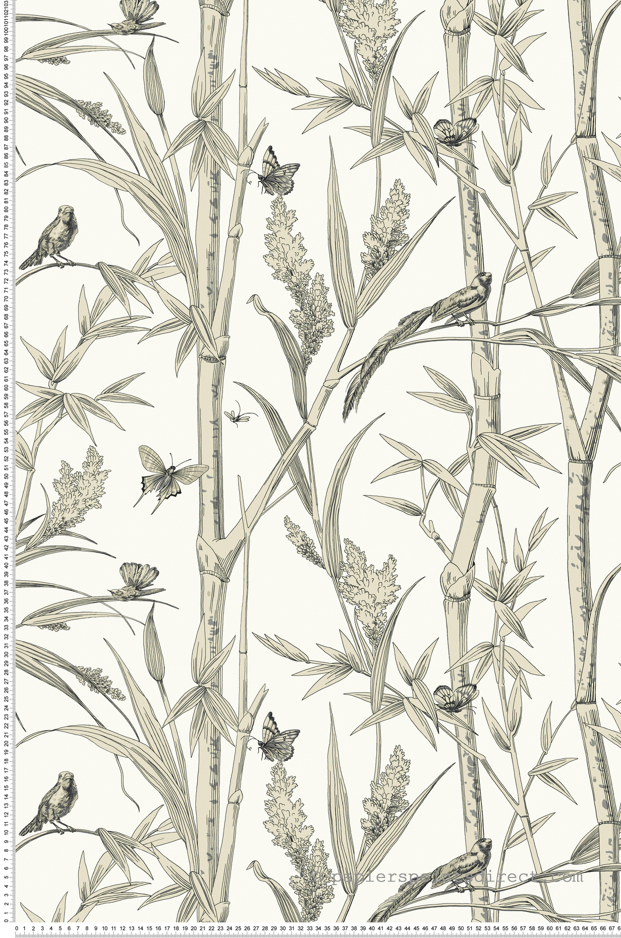 Papier peint Bambou Papillon beige mascarpone gris - Toiles de York (Initiales) | Réf. INI-RT7836