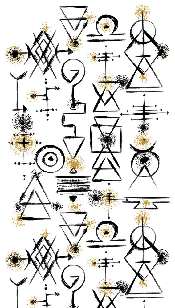 Papier peint panoramique Symbole Abstrait noir ocre - The Wall 2 d'A.S. Création | Réf. AS-391981