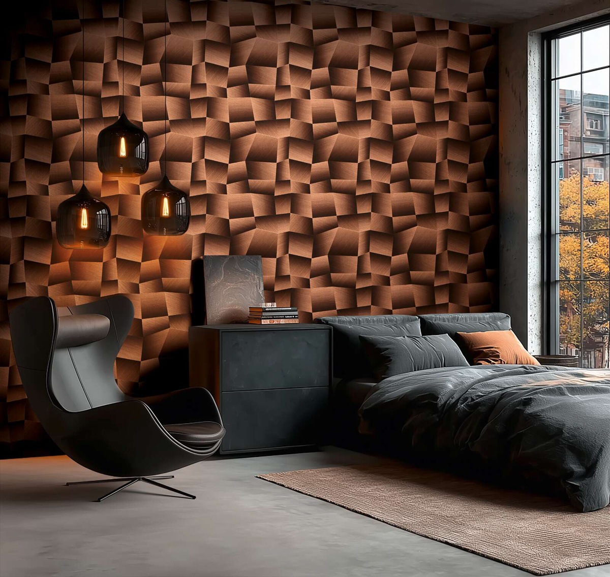 Papier peint Panneaux Géométriques Métal cuivre - Vibes & Styles d'A.S. Création AMB2| Réf. AS-791971