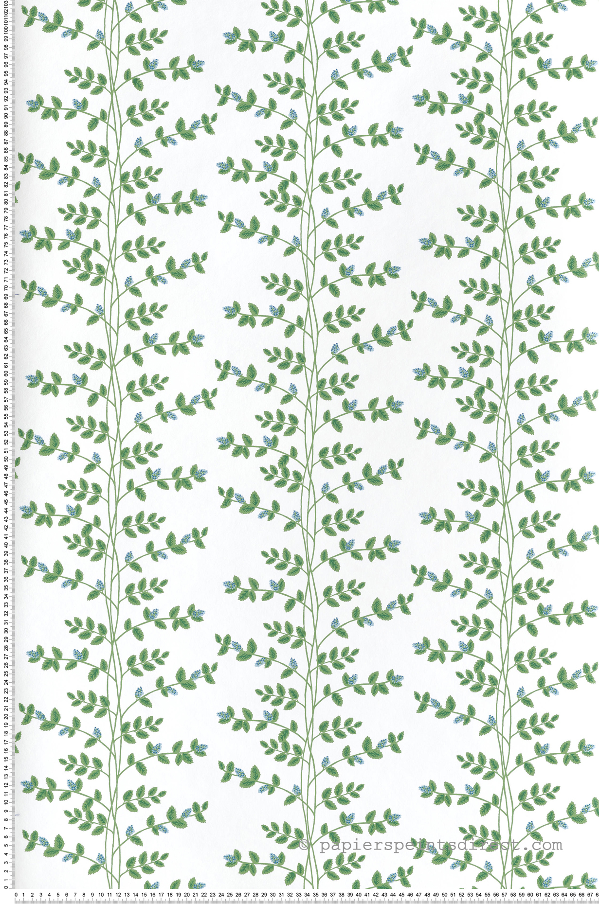 Papier peint Feuillage Climbing Vine bleu blanc - Rifle Paper Co. 3 de York (Initiales) | Réf. INI-RF7425
