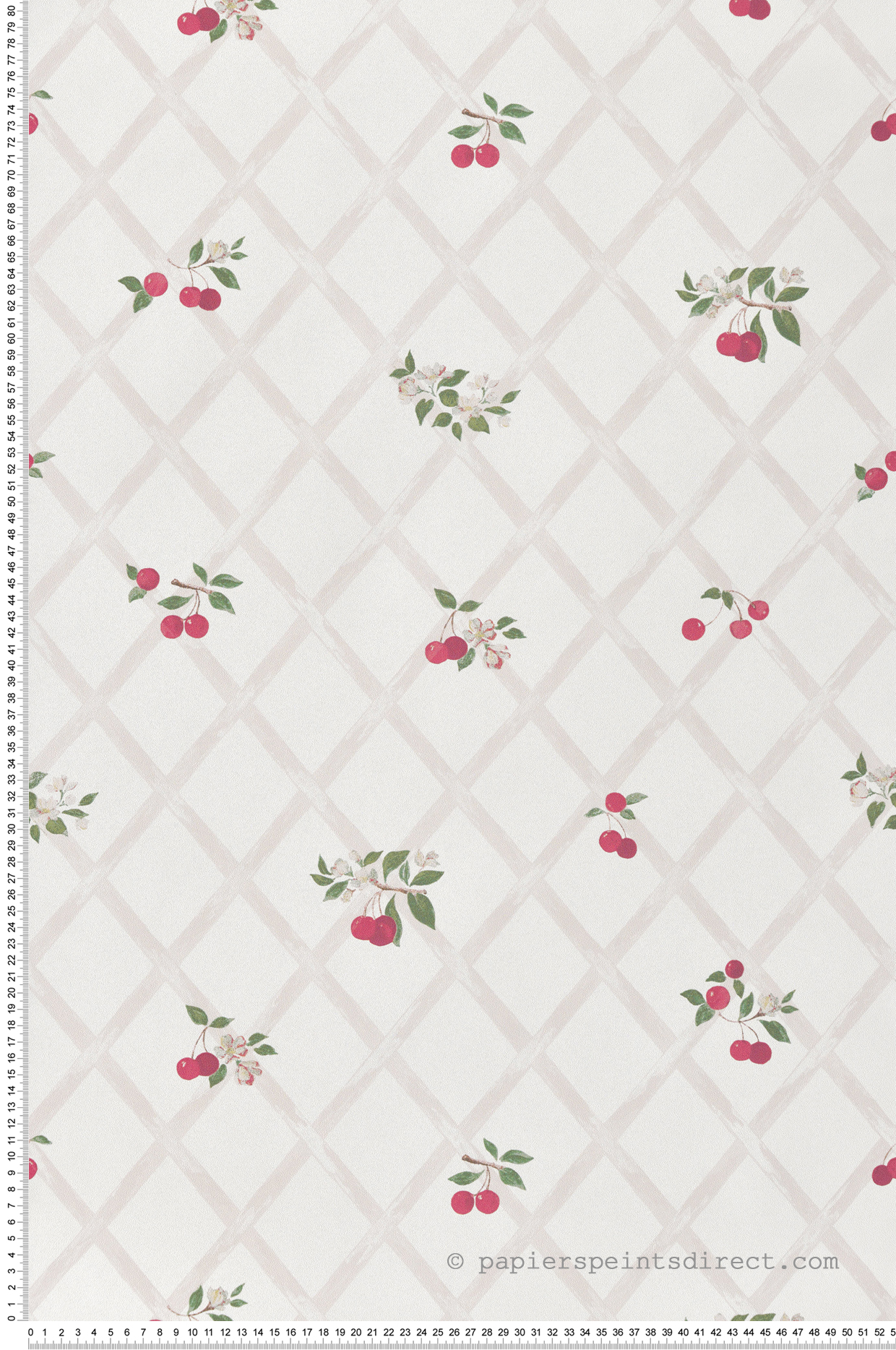 Papier peint Treillis de Cerises rose beige blanc - Cuisines & Bains de Lutèce | Réf. LTC-51230807