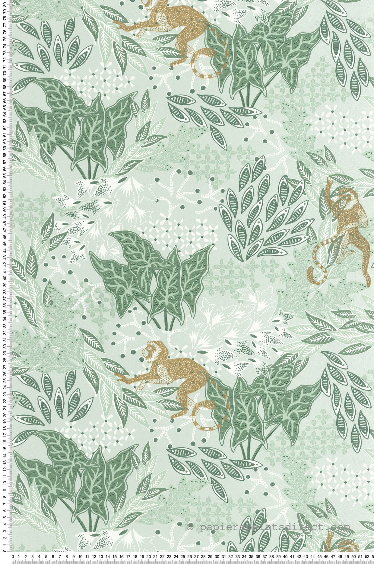 Papier peint Végétaux Singe Borneo vert d'eau doré - Stay Wild de Casélio | Réf. WILD104917789