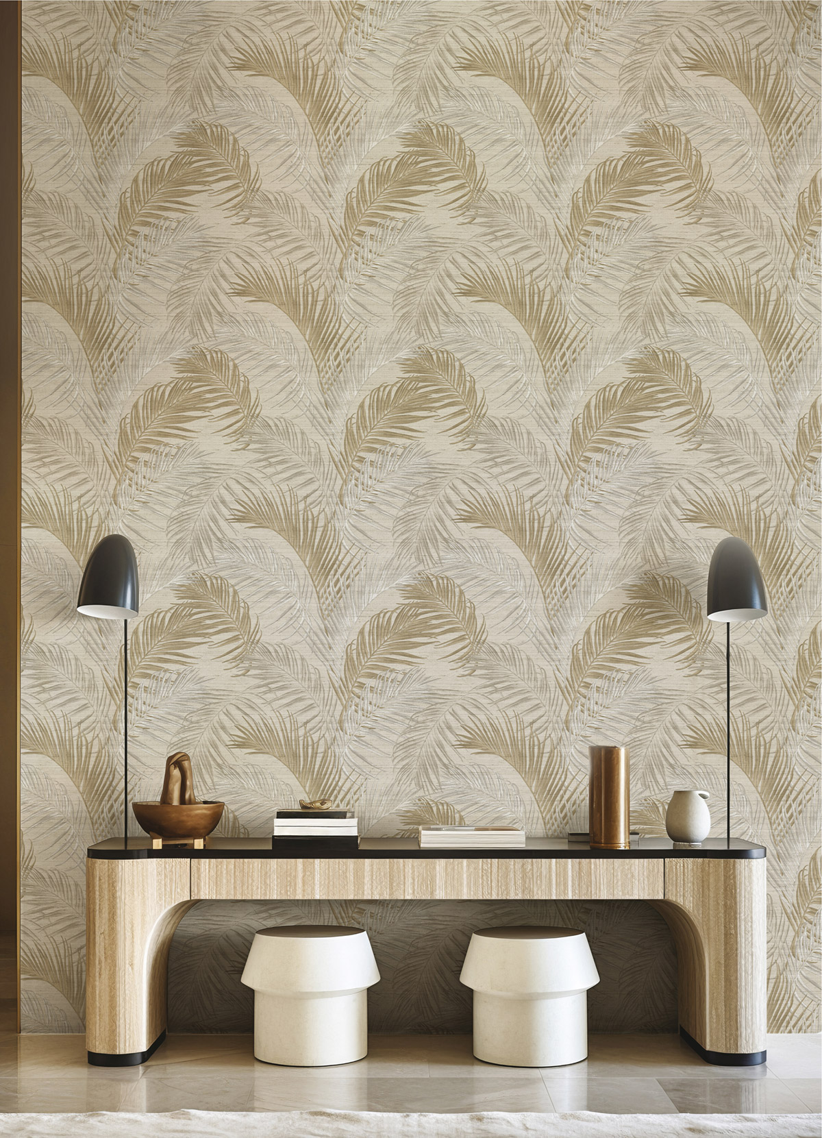 Papier peint Palmes Vintage Relief beige doré - Opera de Montecolino | Réf. MC-OP33314
