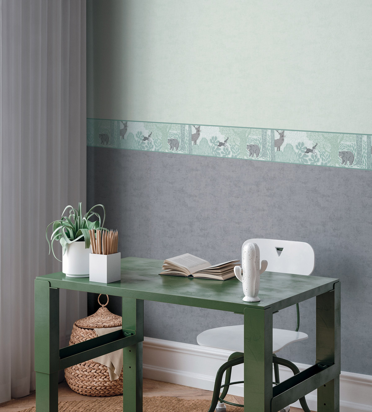 Frise enfant Nature Sauvage vert amande - Lilly & Luis d'A.S. Création | Réf. AS-771751