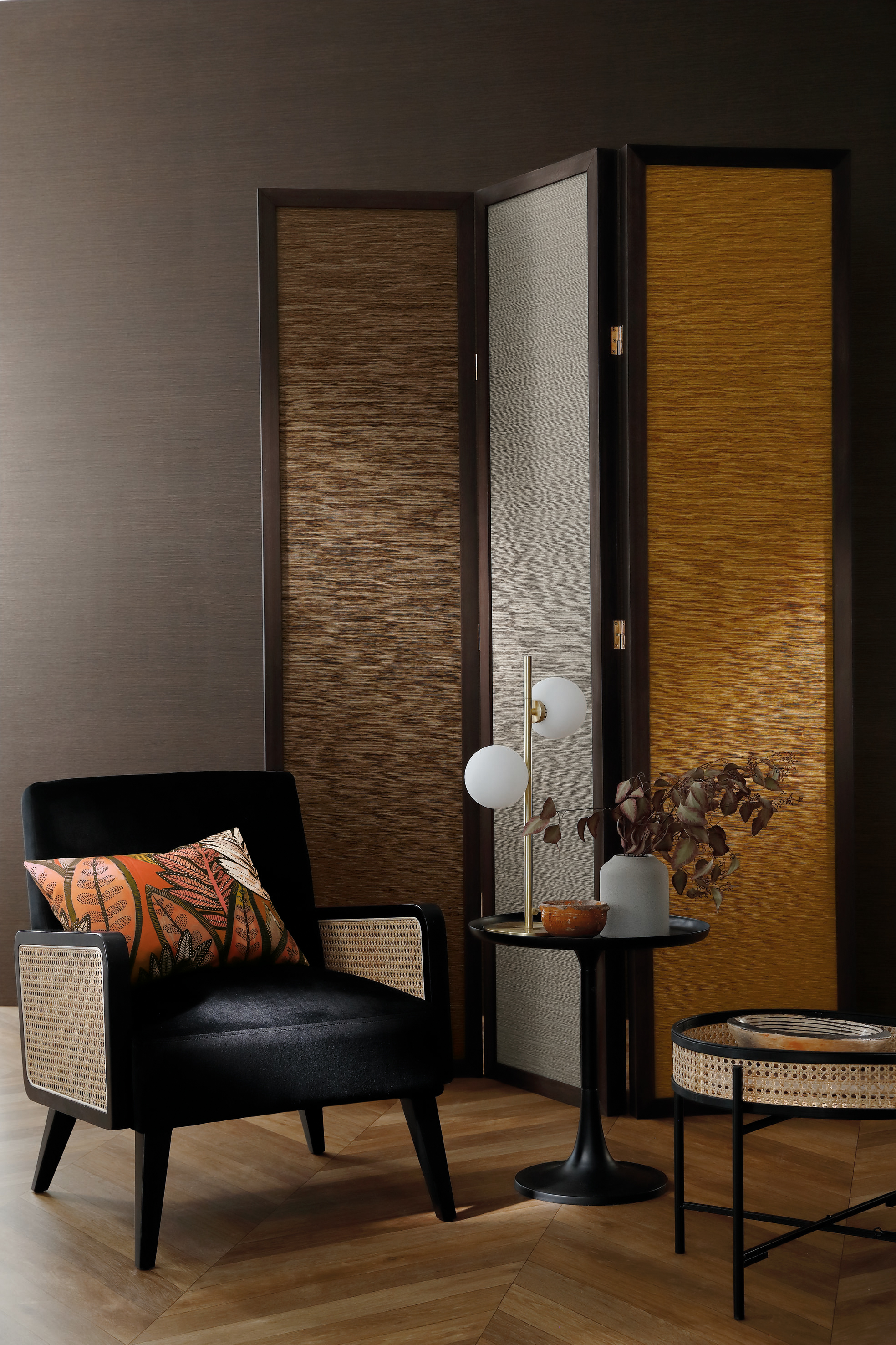 Papier peint Faux Uni Malacca eben - Manille de Casamance | Réf. CAS-74640916