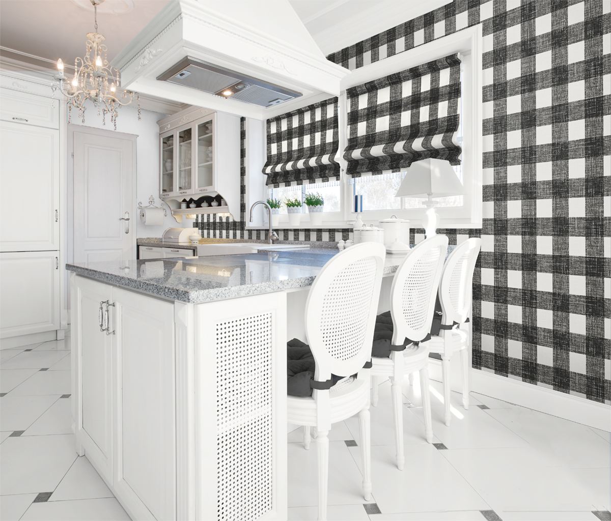 Papier peint Vichy Grand Carreau gris écru - French Country d'Initiales | Réf. INI-FC62300