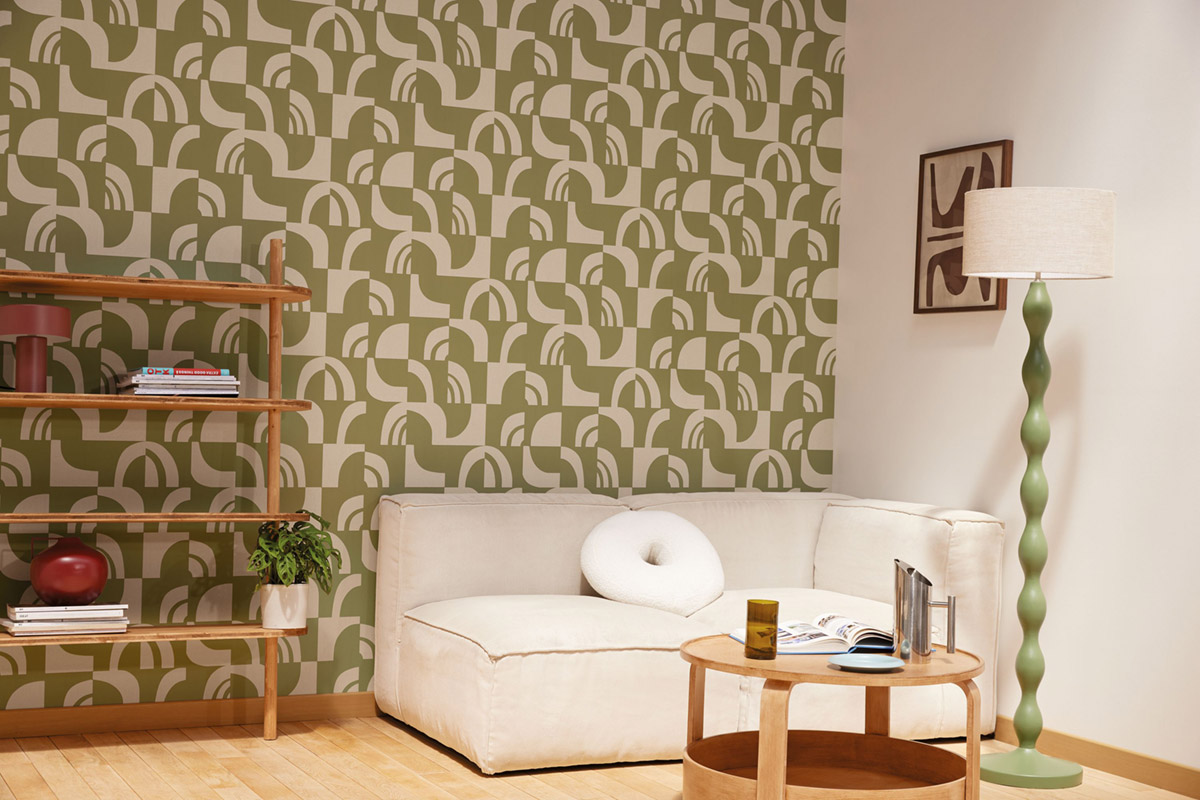 Papier peint Arrondi Moderne Empreinte kaki - Origine de Casélio | Réf. OGN106077177