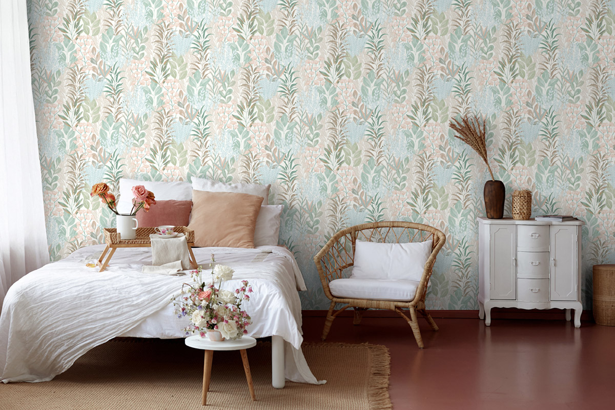 Papier Peint Feuillage Flora Métallisé bleu - Flora d'Ugépa | Réf. UGP-M86901