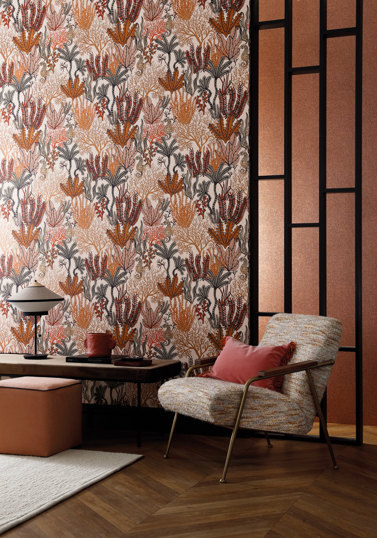 Papier peint Fond marin Posidonie terracotta - Orphée de Casamance | Réf. CAS-74700202