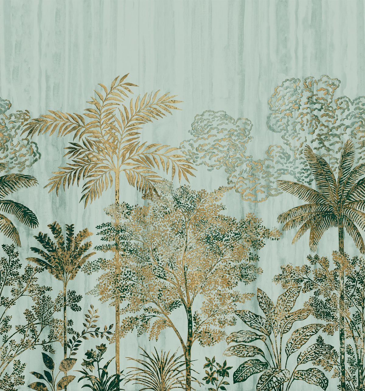 Papier peint Panoramique Jungle Oasis Siwa vert et doré - Panoramas 2 de Casamance | Réf. CAS-A75292446