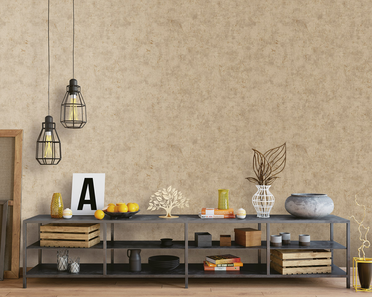 Papier peint Faux Uni Ciment beige doré - Attitude de Lutèce | Réf. LTC-AM22009-2