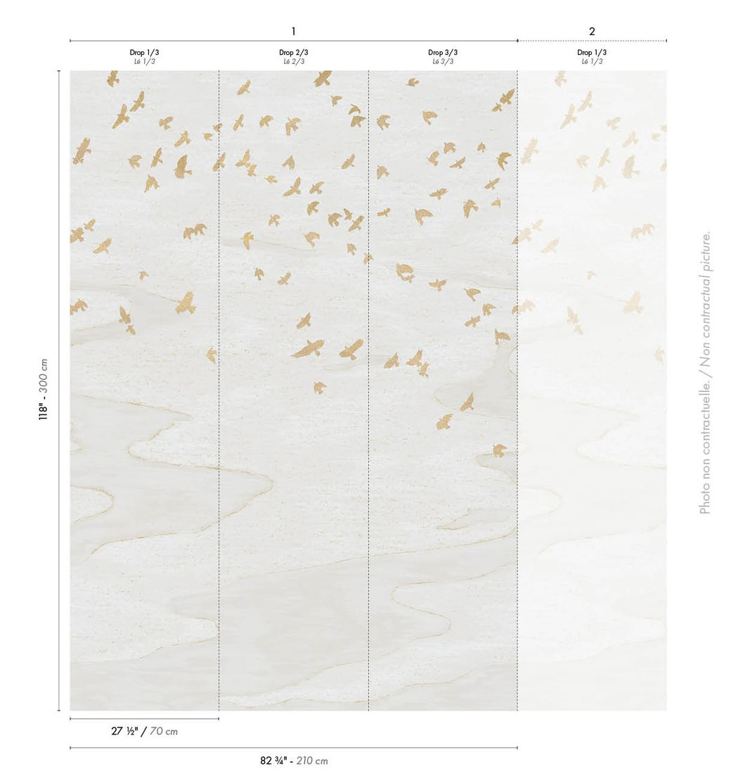 Papier peint panoramique Oiseau Migration ivoire doré - Panoramas 4 de Casamance AMBR | Réf. CAS-76730406