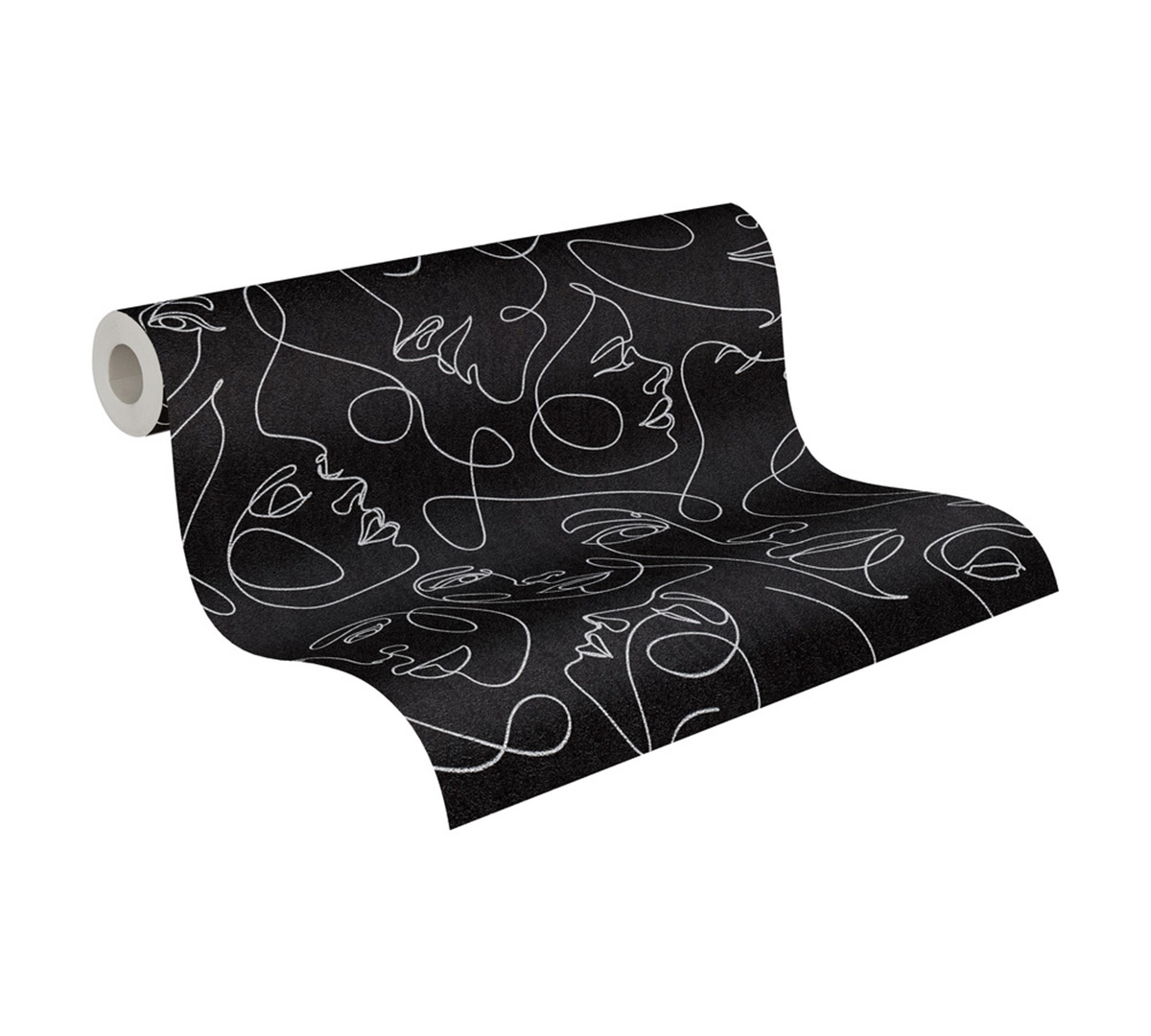 Papier peint Visages One Line Art noir argenté - Pintwalls 3 d'A.S. Création ROLL | Réf. AS-791723