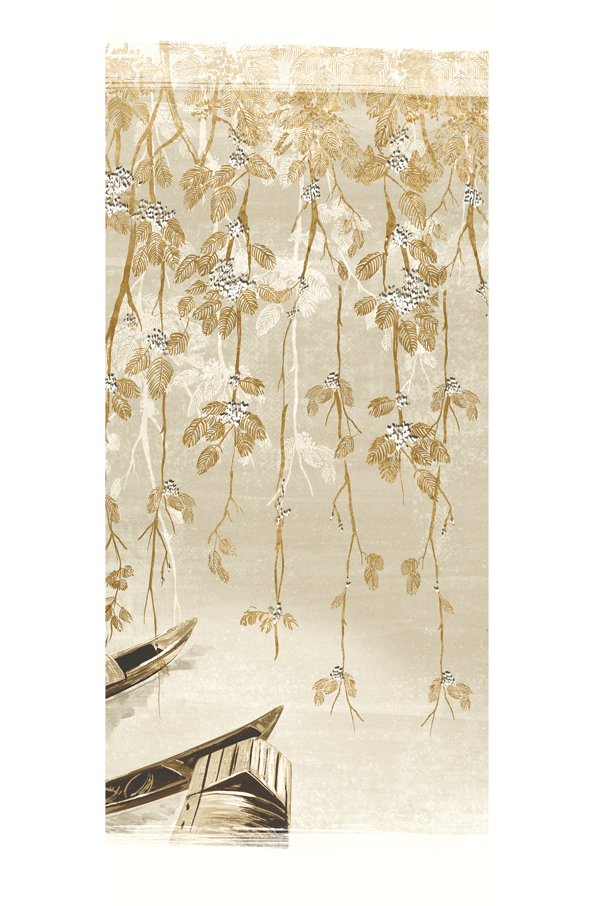 Papier peint panoramique Barque Japonaise River ocre - C H300 - Kimono de Masureel | Réf. MAS-DGKIM2023