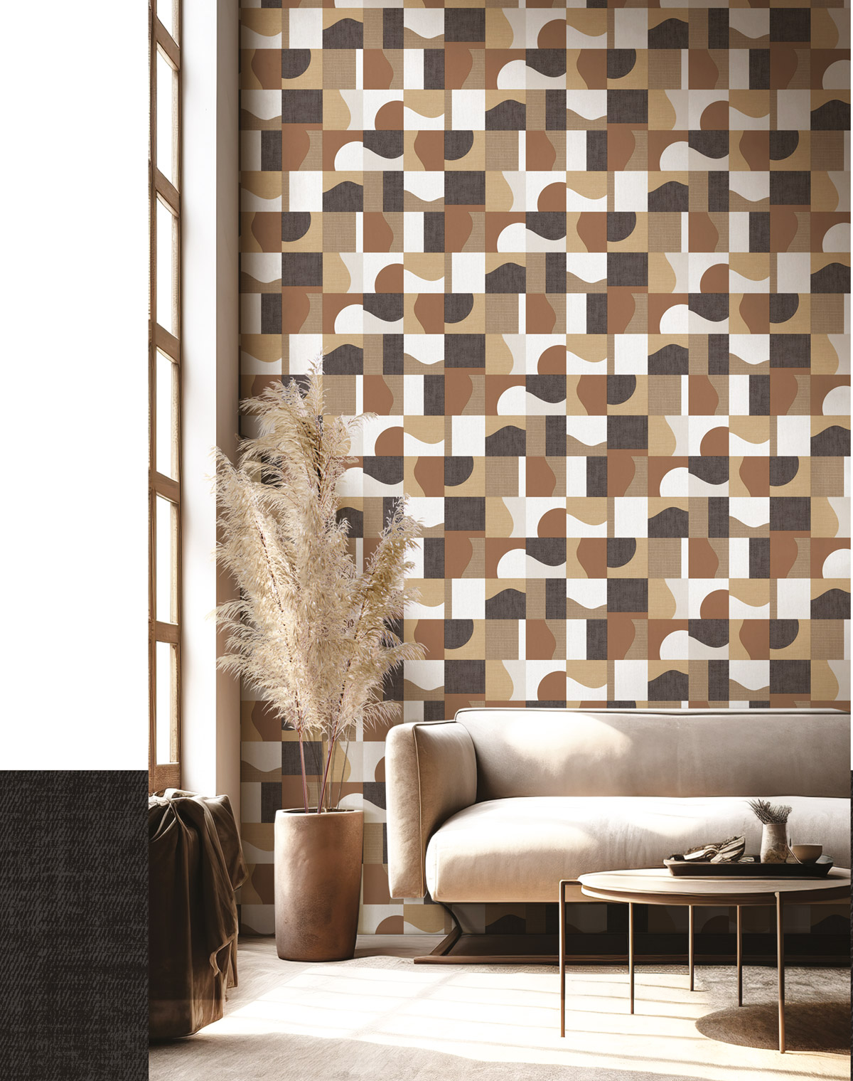 Papier peint Cube Design beige marron - Seven de Montecolino | Réf. MC-30128