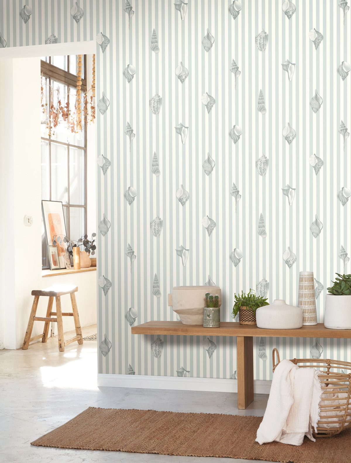 Papier peint Rayure Coquillage Noirmoutier bleu - Seaside de Casadéco | Réf. SEAS201526262