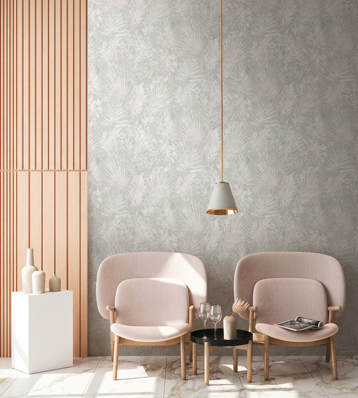 Papier peint Palmes Sumatra gris clair - Natural Living d'A.S. Création | Réf. AS-386384