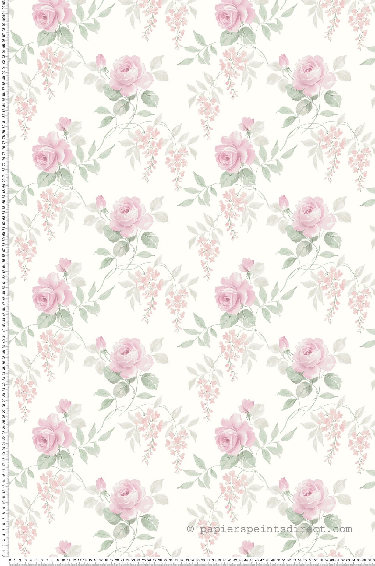 Papier peint Roses Feuillages rose pêche - Alice et Rose de Lutèce | Réf. LTC-VI81911