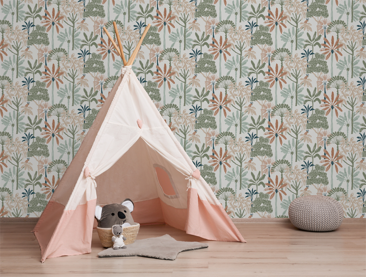 Papier peint Jungle Enfantin Palmeraie terracotta kaki - Les Aventures de Lutèce | Réf. LTC-36240404