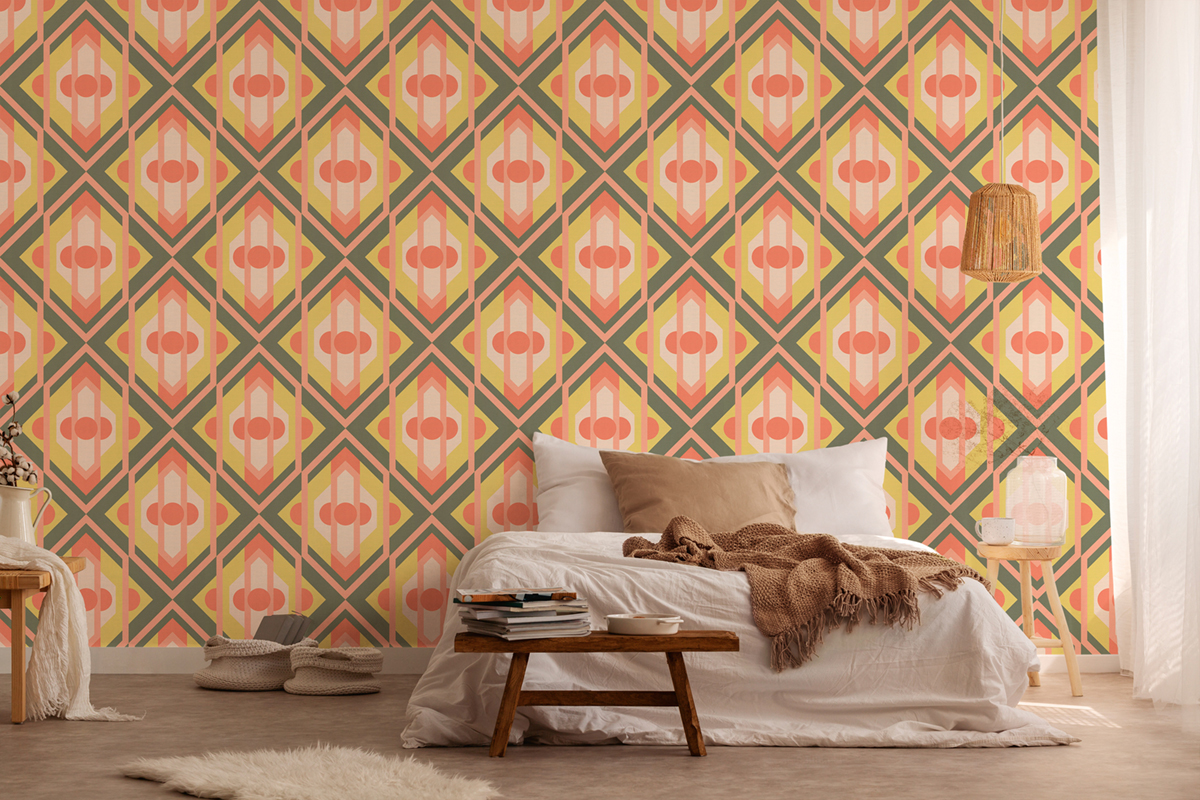 Papier peint Géométrique Vintage vert rouge - Retro Chic d'A.S. Création | Réf. AS-395313