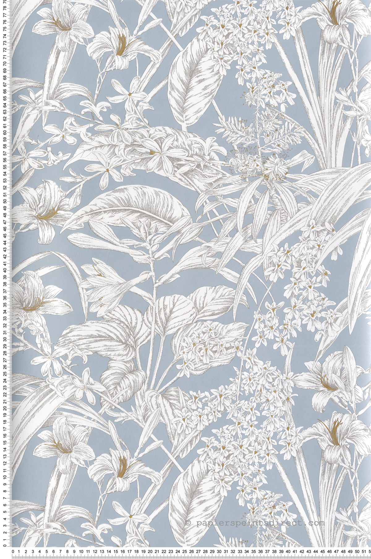 Papier peint Orchidées Lys Fleurs bleu doux doré - Toiles de York (Initiales) | Réf. INI-RT7884