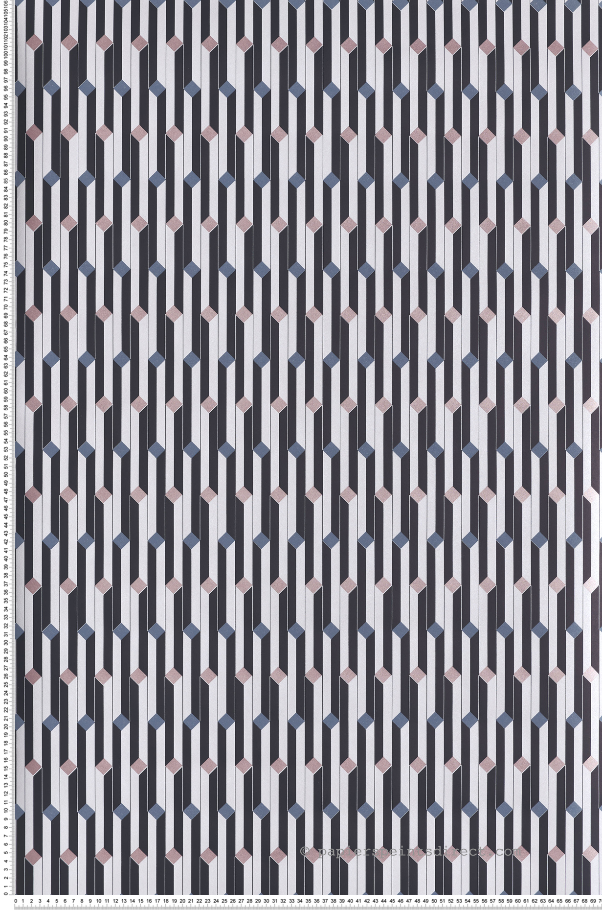 Papier peint Barre Géométrique Suzanne rose métallisé - Folies de Masureel | Réf. MAS-FOL503