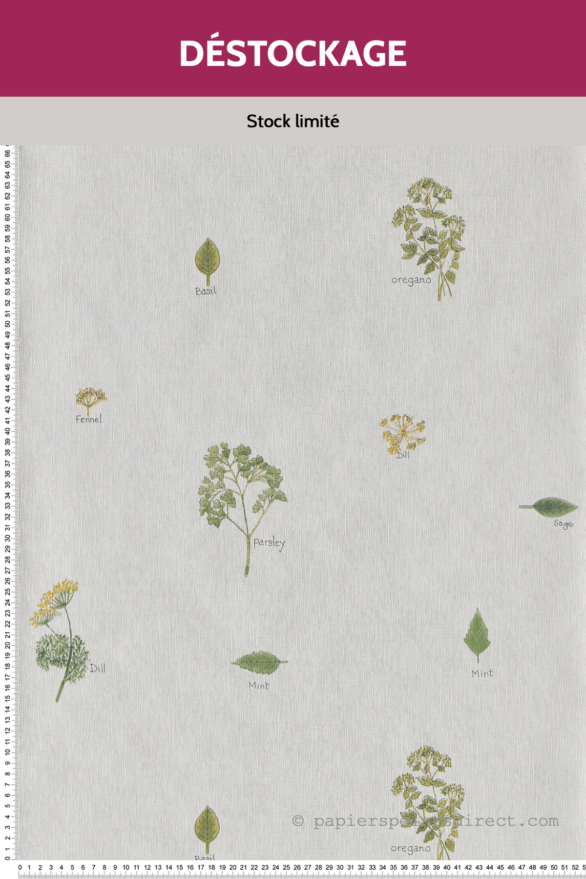 Papier peint Destockage - Feuilles Bouquet garni vert - Au Bistrot d'Alice de Casélio