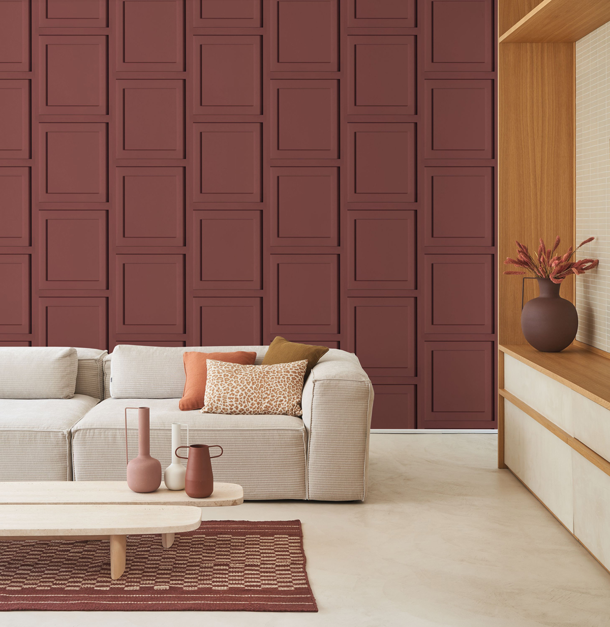 Papier peint Moulure Moderne bordeaux - Moulures & Co de Casadéco | Réf. MOCO201378871