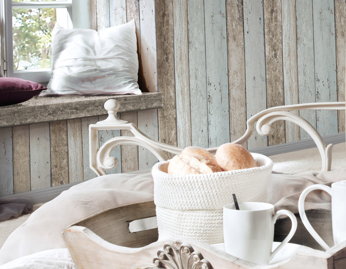 Papier peint Planches Bois bleu gris - Elements 2 d'A.S. Création AMB4 | Réf. AS-855039