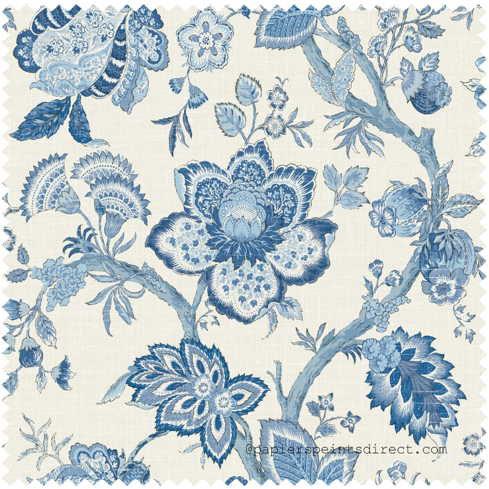 Tissu Fleur Bernadette Ramage Botanique bleu écru - French Country d'Initiales | Réf. INI-FC62602F