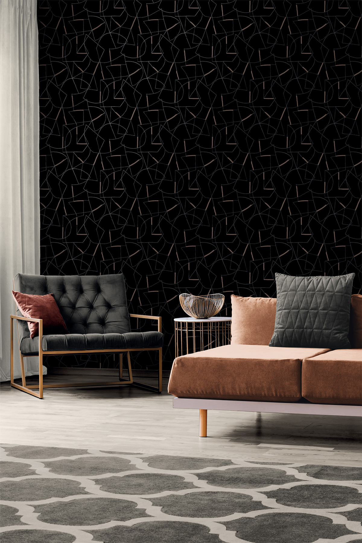 Papier peint Abstrait et Graphique noir et cuivré irisé - Arty de Lutèce | Réf. LTC-51211419