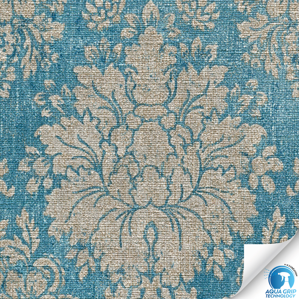 Papier peint préencollé Baroque Textile bleu grège - Designdrop d'A.S. Création ZOOM | Réf. AS-784921