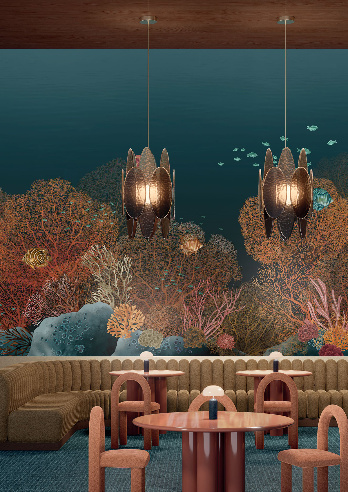 Papier peint panoramique Aquarium Polynésie bleu marine - Panoramas 4 de Casamance AMB2 | Réf. CAS-76792038