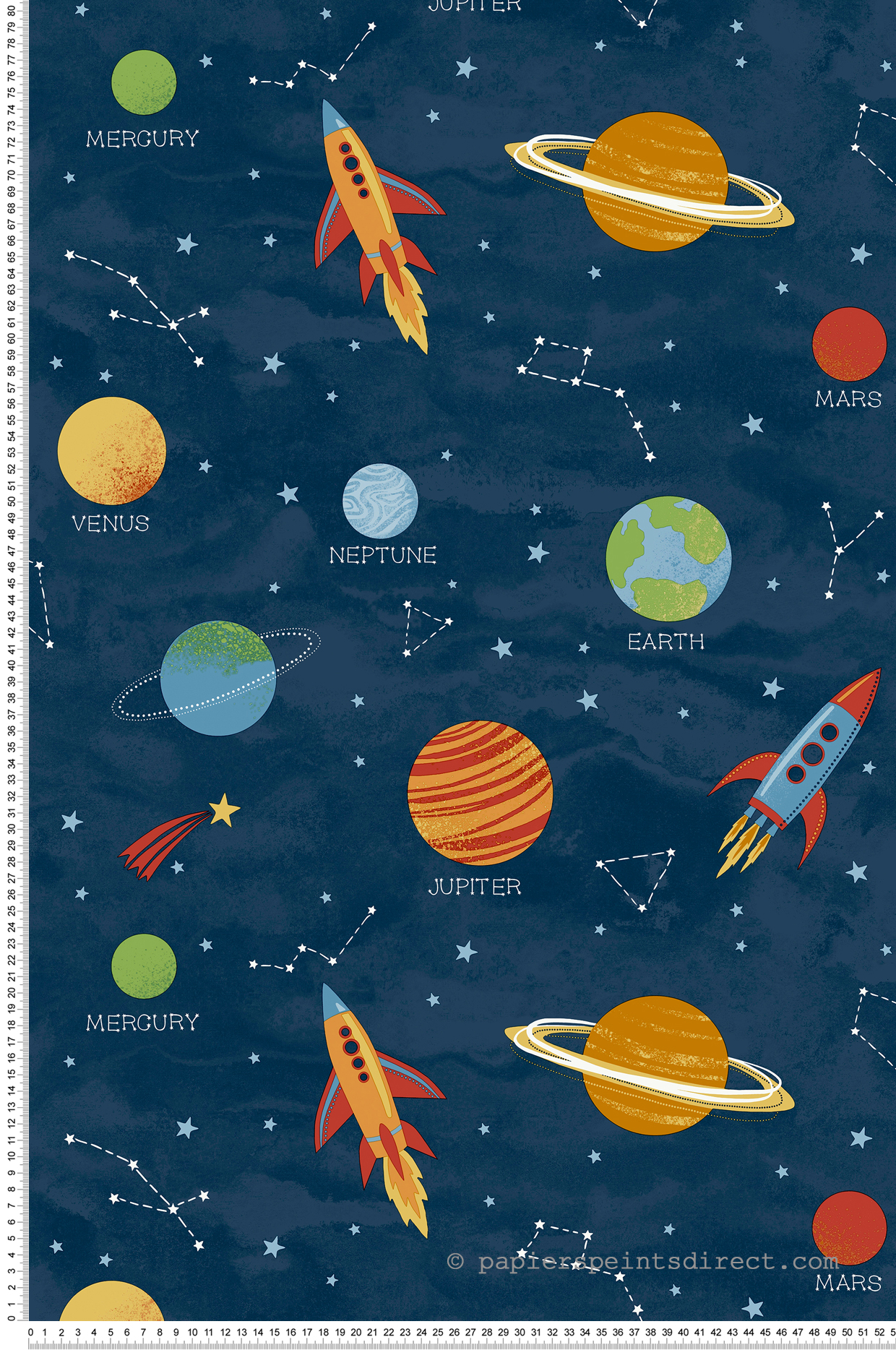 Papier peint Planète Espace Enfant bleu - Imagine de Lutèce | Réf. LTC-DL27595