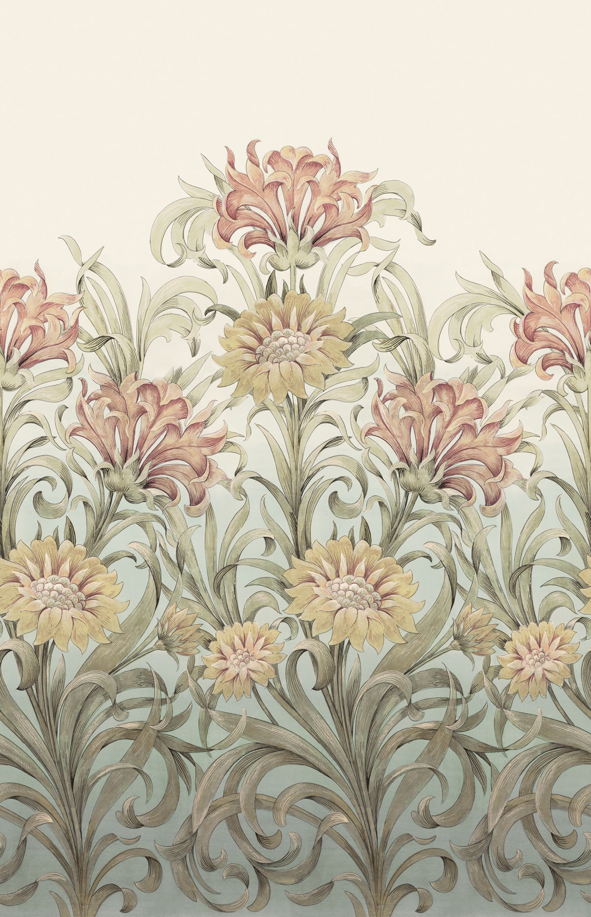 Papier peint panoramique Fleurs Ballet L vert bordeaux 200X310 - Heritage de Casadéco | Réf. HETA201257204