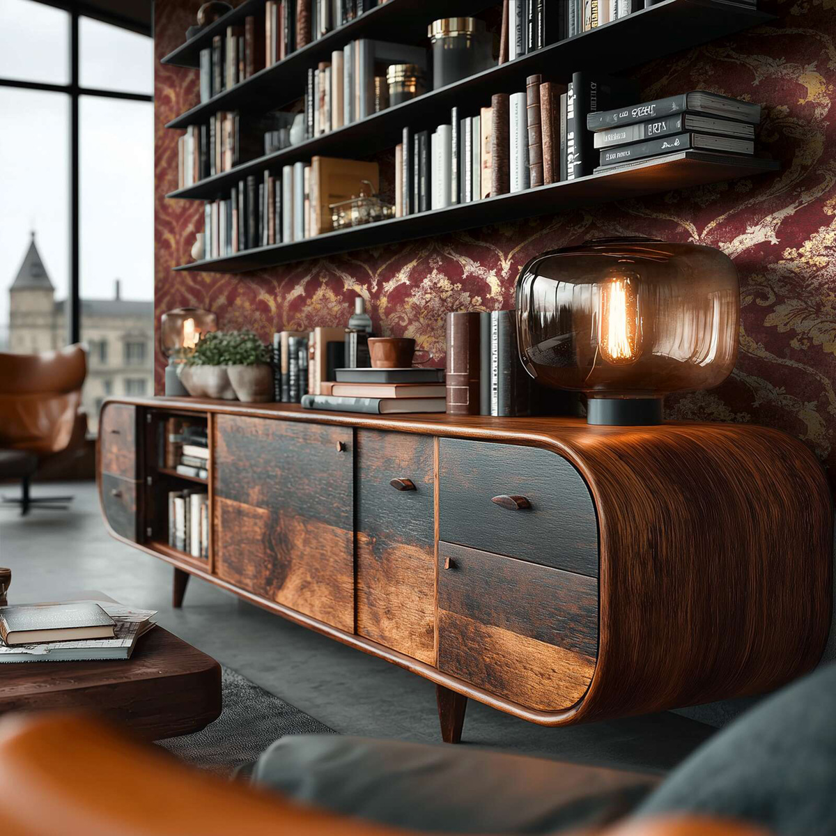 Papier peint Damassé Classique bordeaux - Vibes & Styles d'A.S. Création AMB4| Réf. AS-790193