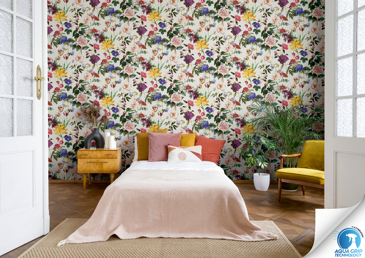 Papier peint préencollé Fleurs Pivoines multicouleurs - Designdrop d'A.S. Création AMB2 | Réf. AS-784911